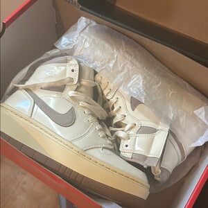 Cream and Tan High-Top Sneakers